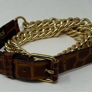 Vintage AXCESS Italian Leather Crocodile Skin - Gold Chain Belt S
